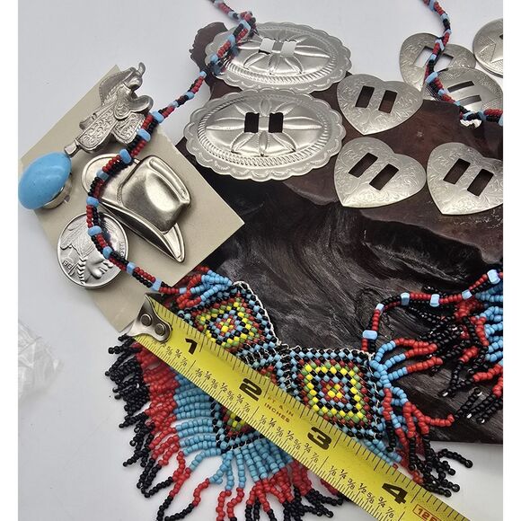 Vtg Native American Style Seed Bead Jewelry, Shank Buttons, Concho, Craft.. - Picture 5 of 16